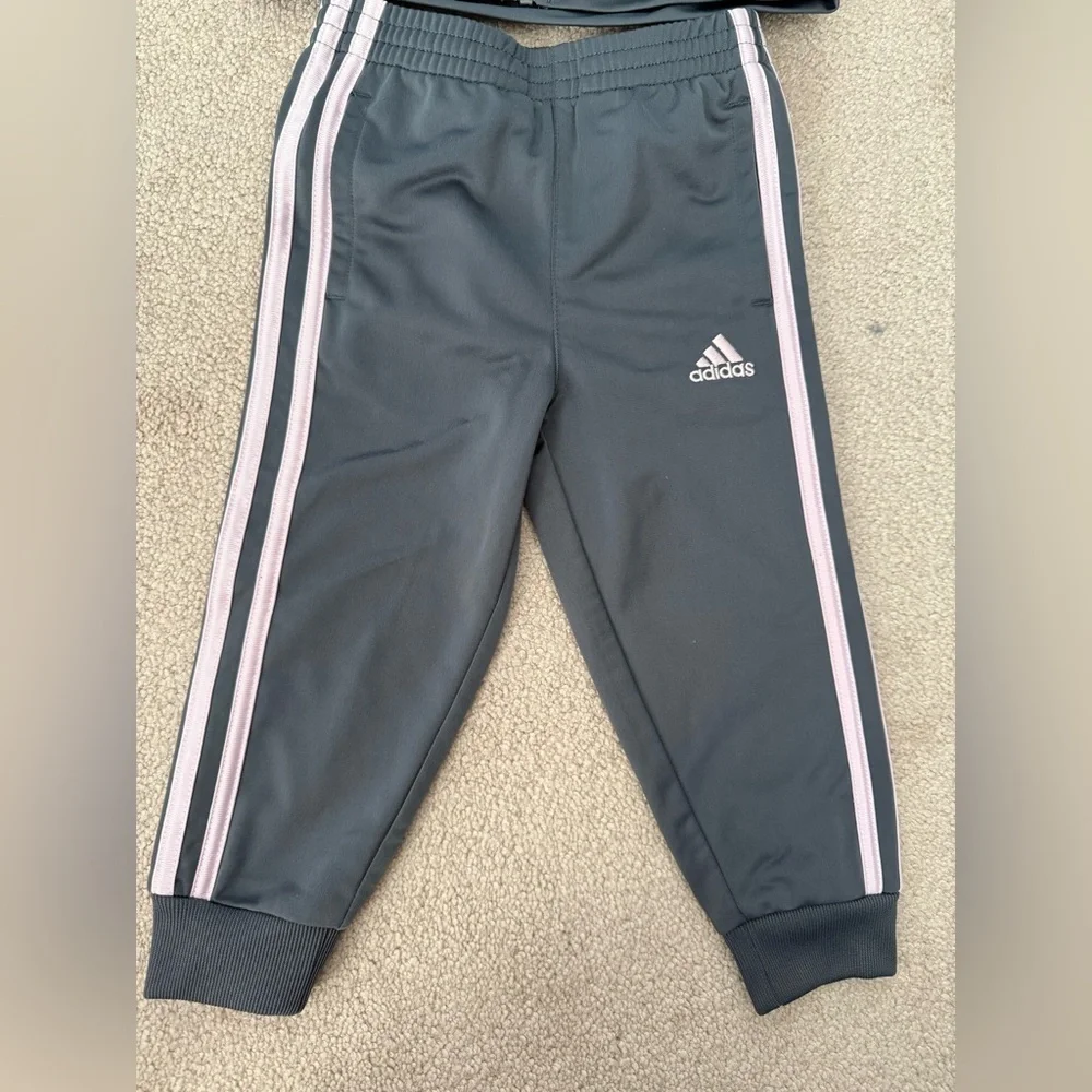 Adidas Toddler Charcoal and Light Pink Tracksuit
